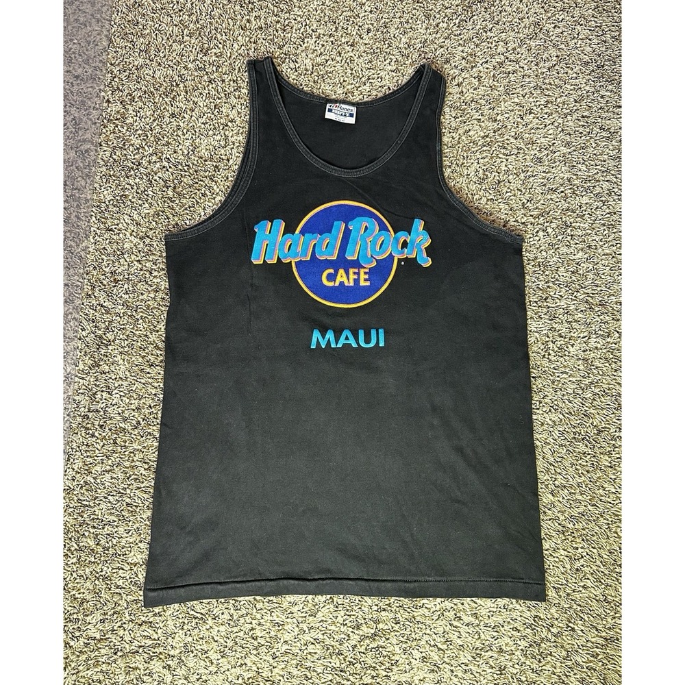 Vintage 90s Hard Rock Cafe Maui Shirt Adult  Medium Hawaii Tank Top Black USA